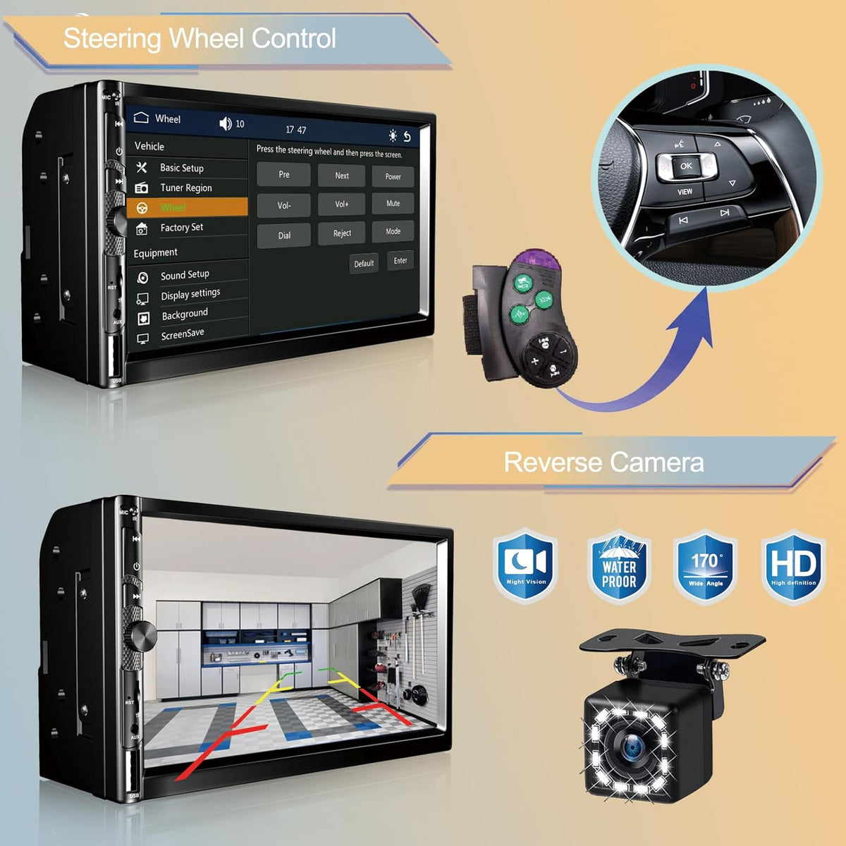 7 Inch Car Stereo with Wireless Apple CarPlay,Double Din Car Radio Androdi Auto,Bluetooth 5.2,IPS 1024 * 600 Display,FM Radio, Backup Camera,Online Navigation,178 * 100mm,Car Audio Receivers