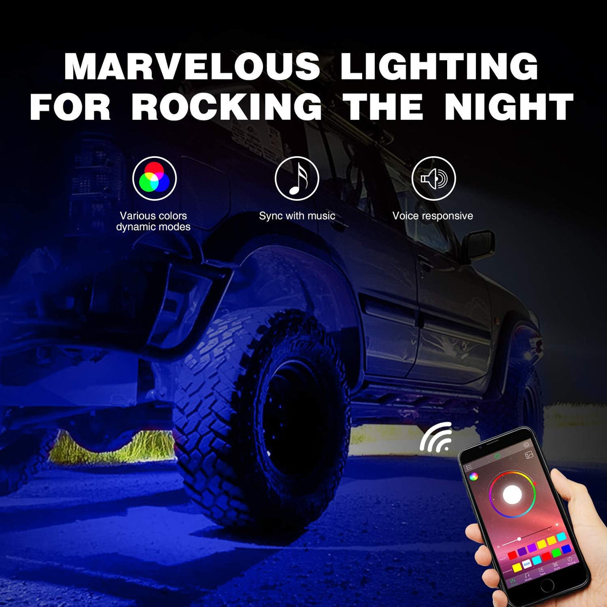 Nilight RGB LED Rock Lights Kit 8 pods Underglow Neon Multicolor with Bluetooth App Control Music Mode IP68 Exterior Wheel Well Party Lamp for ATV UTV Golf Cart Truck Boat RV