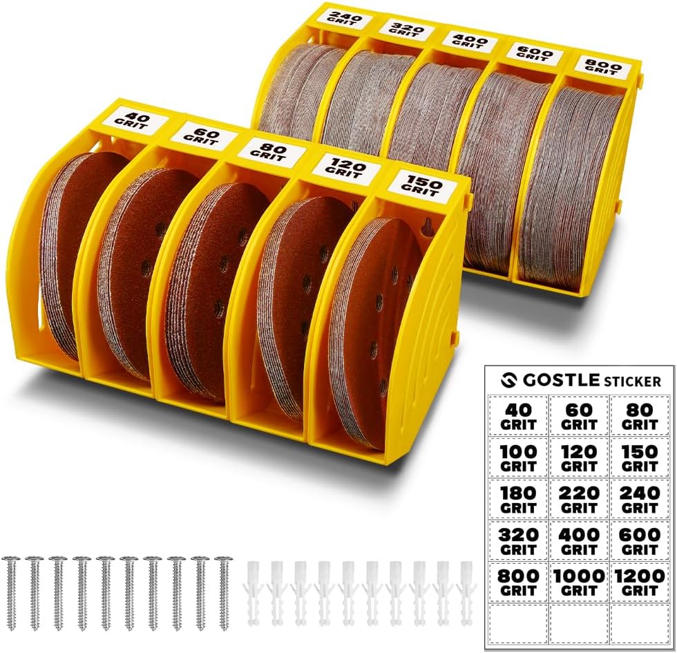 5 Inch Professional Sanding Discs Storage Bins - 10 Bins Set for Efficient Organization, Offset Snap-On Connection, Grit Classification, Space-Saving Design and Versatile Application, Yellow