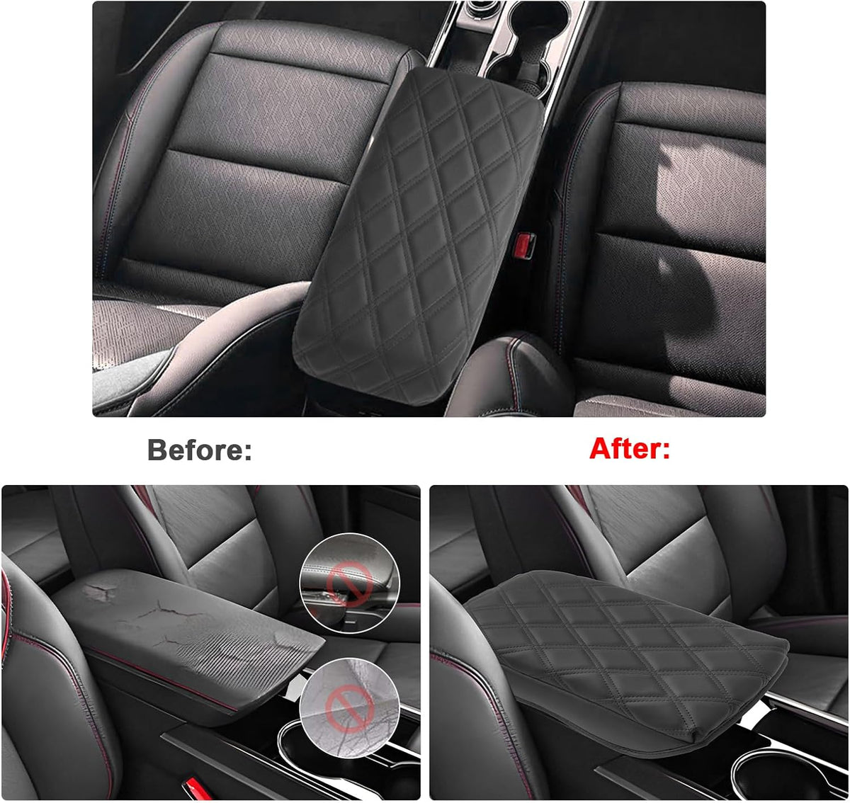 SXCY for 2025 Chevy Equinox Armrest Cover Pad for Equinox 2025 Center Console Armrest Cover 2025 Equinox Center Console Cover 2025 Equinox Middle Console Cover (Adding Pad 2-Line Rhombus Style)
