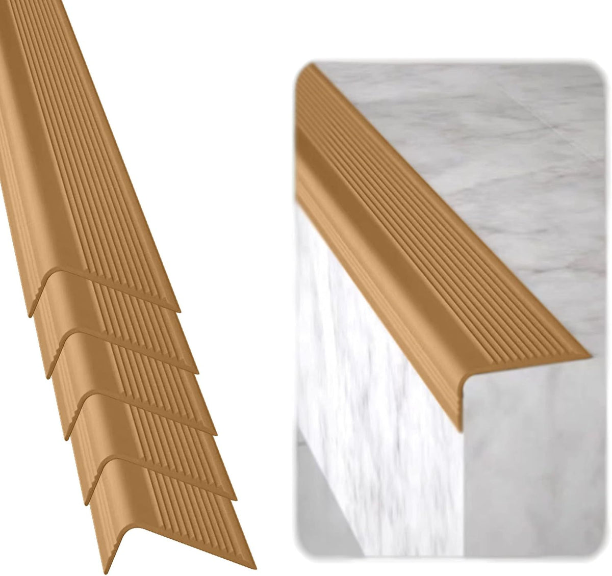Rubber Bond Stair Edge Protector (Pack of 5) 36x2x1 inch Anti-Slip Stair Corner Trim Rubber Strips - Waterproof Self-Adhesive Staircases for Outdoor & Indoor Uses | Protect Kids & Pets - Brown
