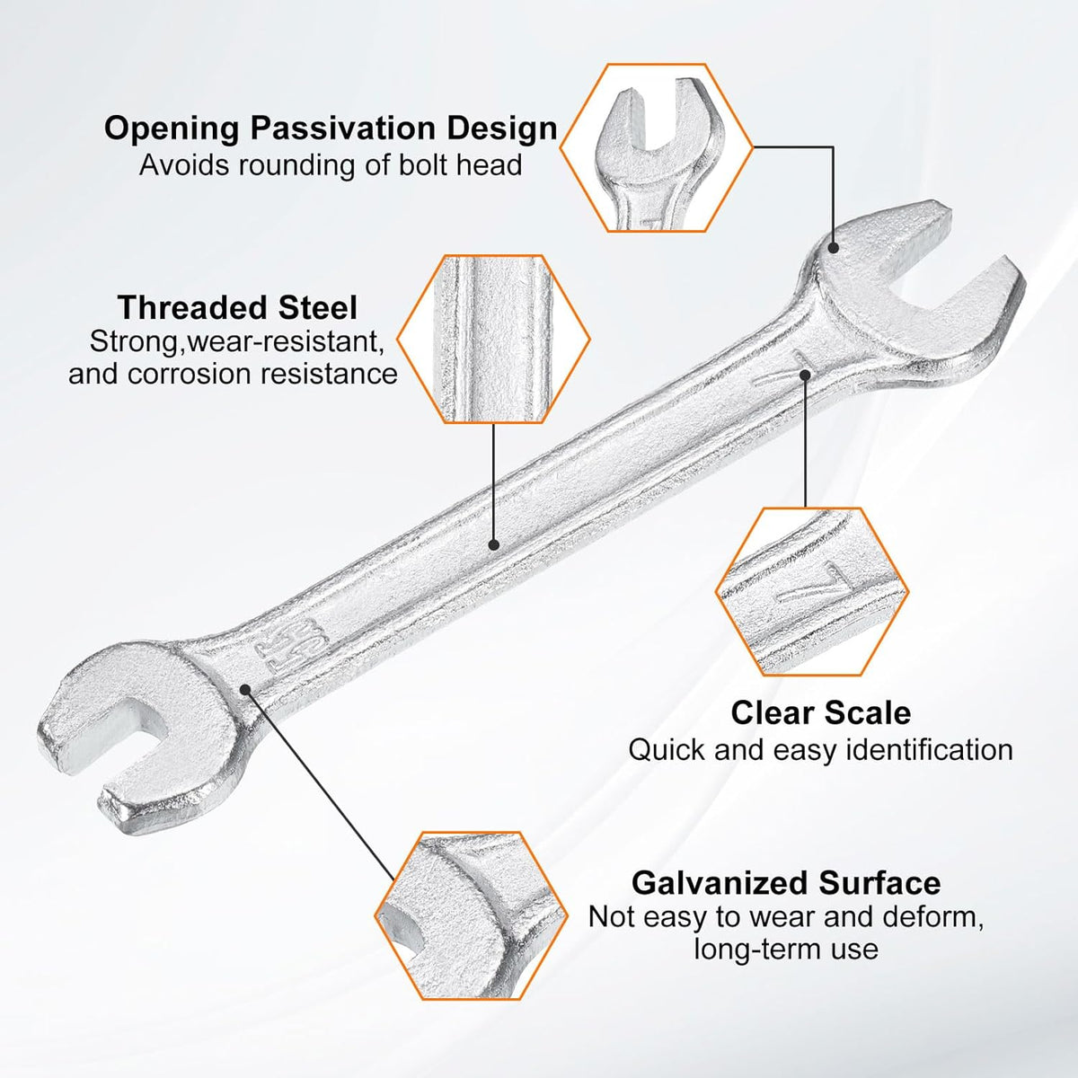 HARFINGTON Double Open End Wrench 5.5mm x 7mm Metric 15 Degree Offset Angle Small Flat Head Wrench Galvanizing Open Ended Spanner for Automotive Repair Furniture Assembly