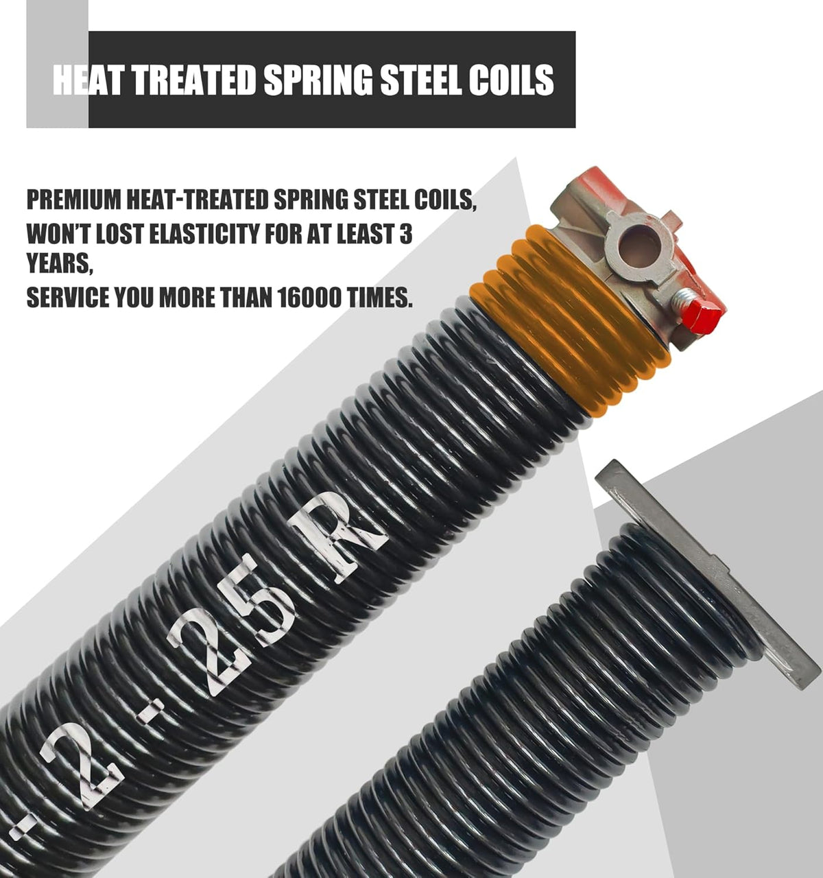 Garage Door Torsion Spring Set, Pair of 2" Electrophoresis Coated Garage Door Spring Replacement with 2 Non-Slip Winding Bars and Bearing, Minimum 16000 Cycles (.234x2x25")