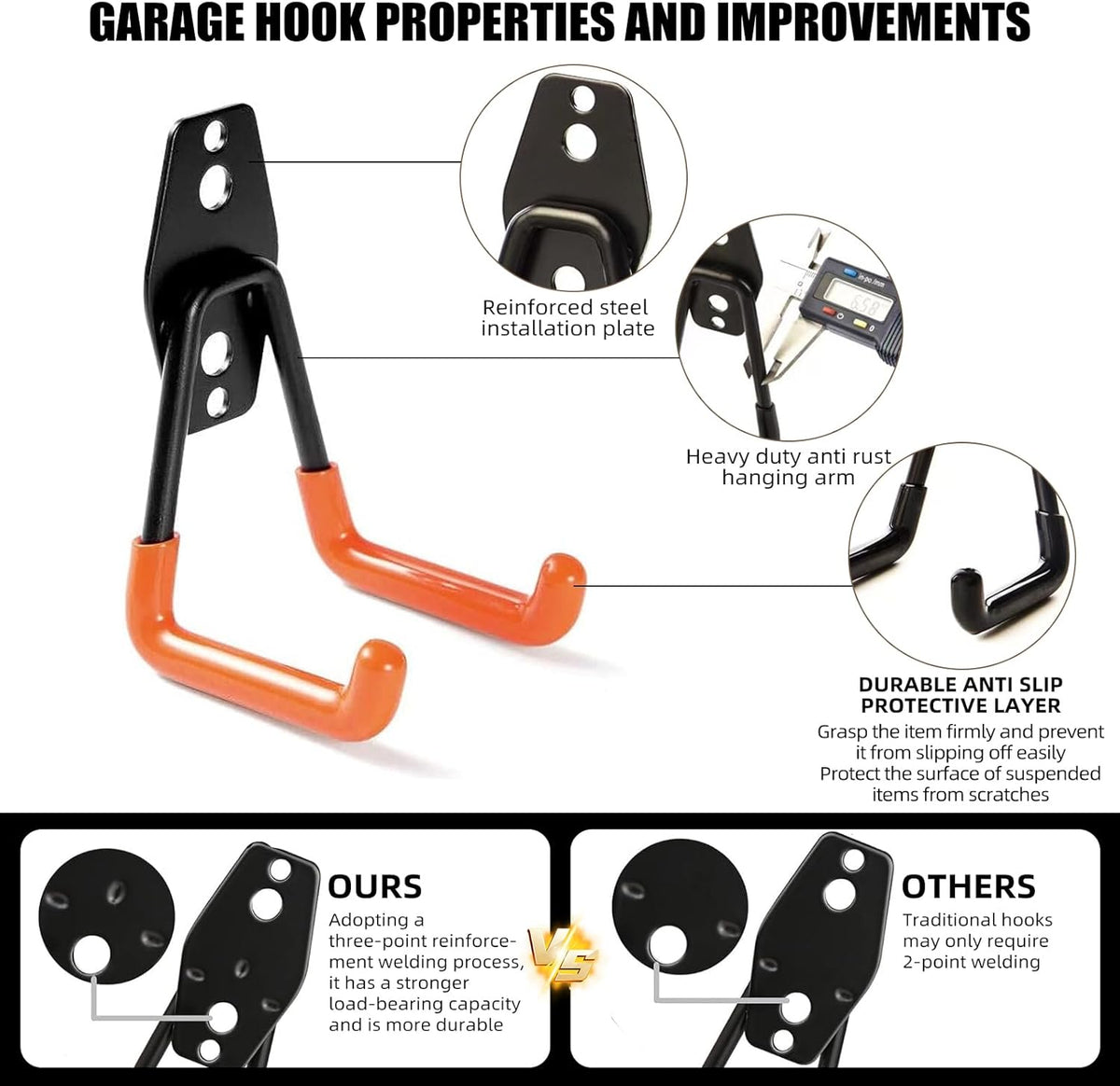 Garage Hooks, 6 Pack Small Round Wall Hooks for Hanging Heavy Duty Ladders, Bikes, Tools Ideal for Garage, Garden, Basement Utility Room Storage (Black)