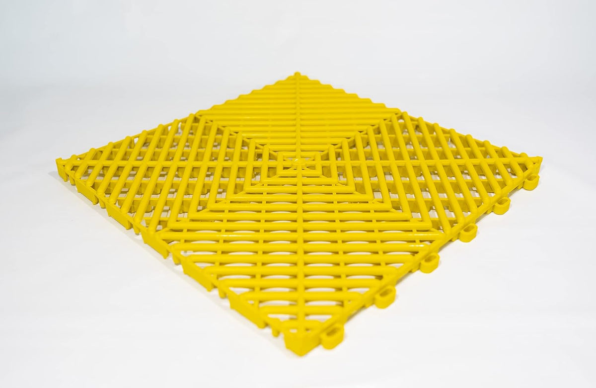 Interlocking Soft PVC Modular Garage Flooring Tile - 12"x12" | 5 Count - Pool Patio Floor, Ideal for Indoor and Outdoor Use, Interlocking Drainage Mats (Yellow, 12 x 12)