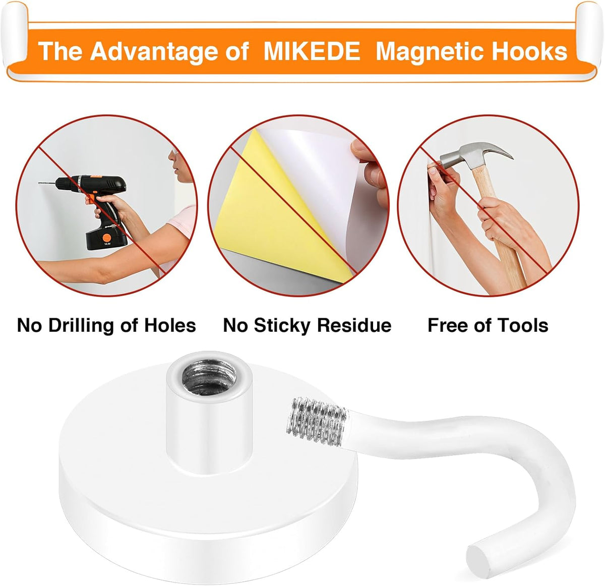 MIKEDE Magnetic Hooks Heavy Duty, 28LB+ Strong Magnetic Hooks for Cruise, Neodymium Earth Magnets with Hook for Hanging, Magnetic Metal Hanger for Fridge, Toolbox, Storage, (White, 4 Pack)