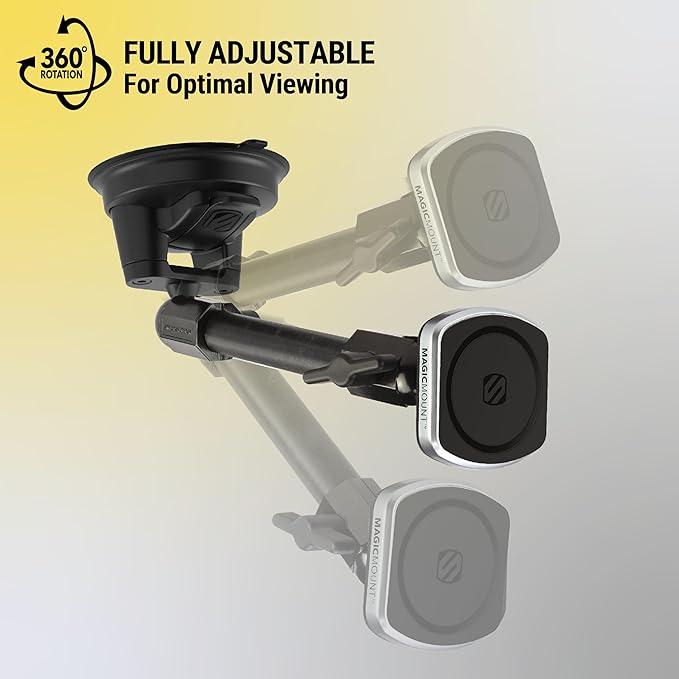 Scosche MP2WD2HD MagicMount™ Pro2 XL Heavy Duty, Strong Suction Cup Cell Phone Mount with Long Arm Windshield/Dashboard Phone Holder and Anti-Shake Stabilizer for iPhone, Android, Tablet, Car, Truck