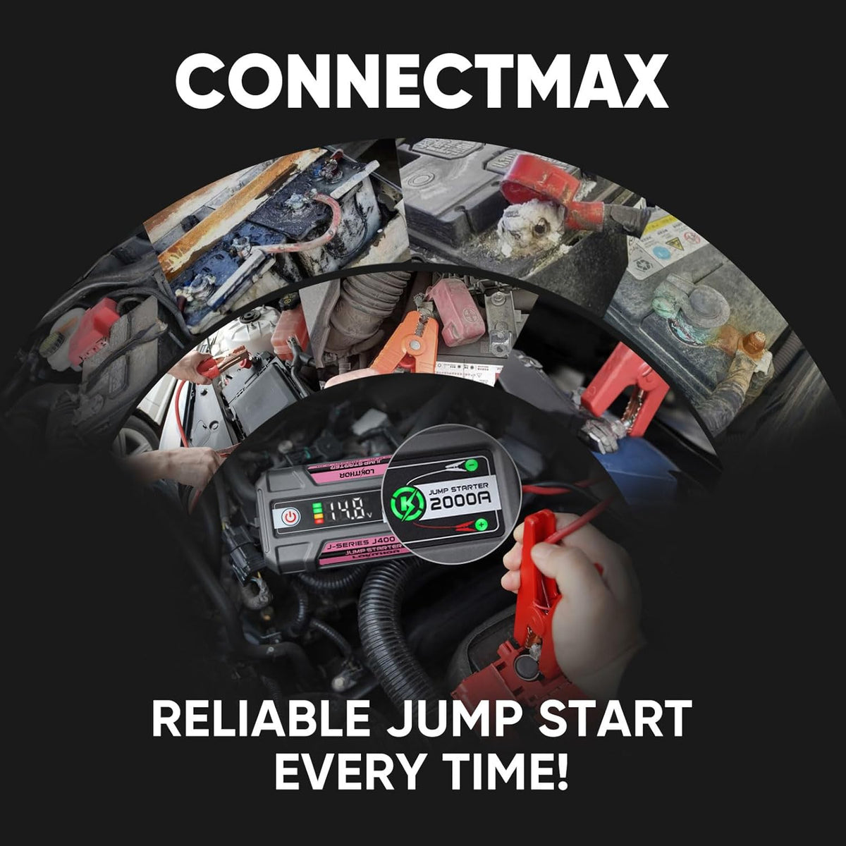 J400 Jump Starter with ConnectMax Tech, 2000A 12V Battery Jumper Starter Portable, Lithium Jump Box and Jump Pack for Up to 8.0-Liter Gas and 6.0-Liter Diesel Engines, Smart Digital Screen