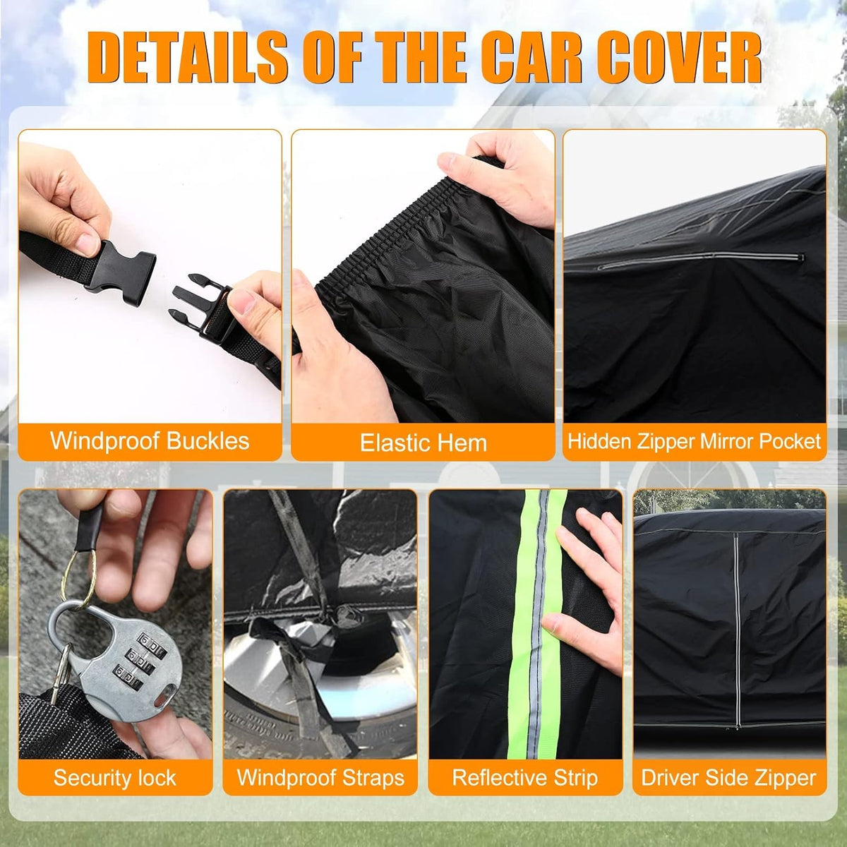 Waterproof Car Cover Compatible with Chevrolet Chevelle Malibu SS Sedan/Coupe 1964-1967 1968-1972 210T All Weather Classic Car Covers with Zipper Door for Snow Rain Dust Protection
