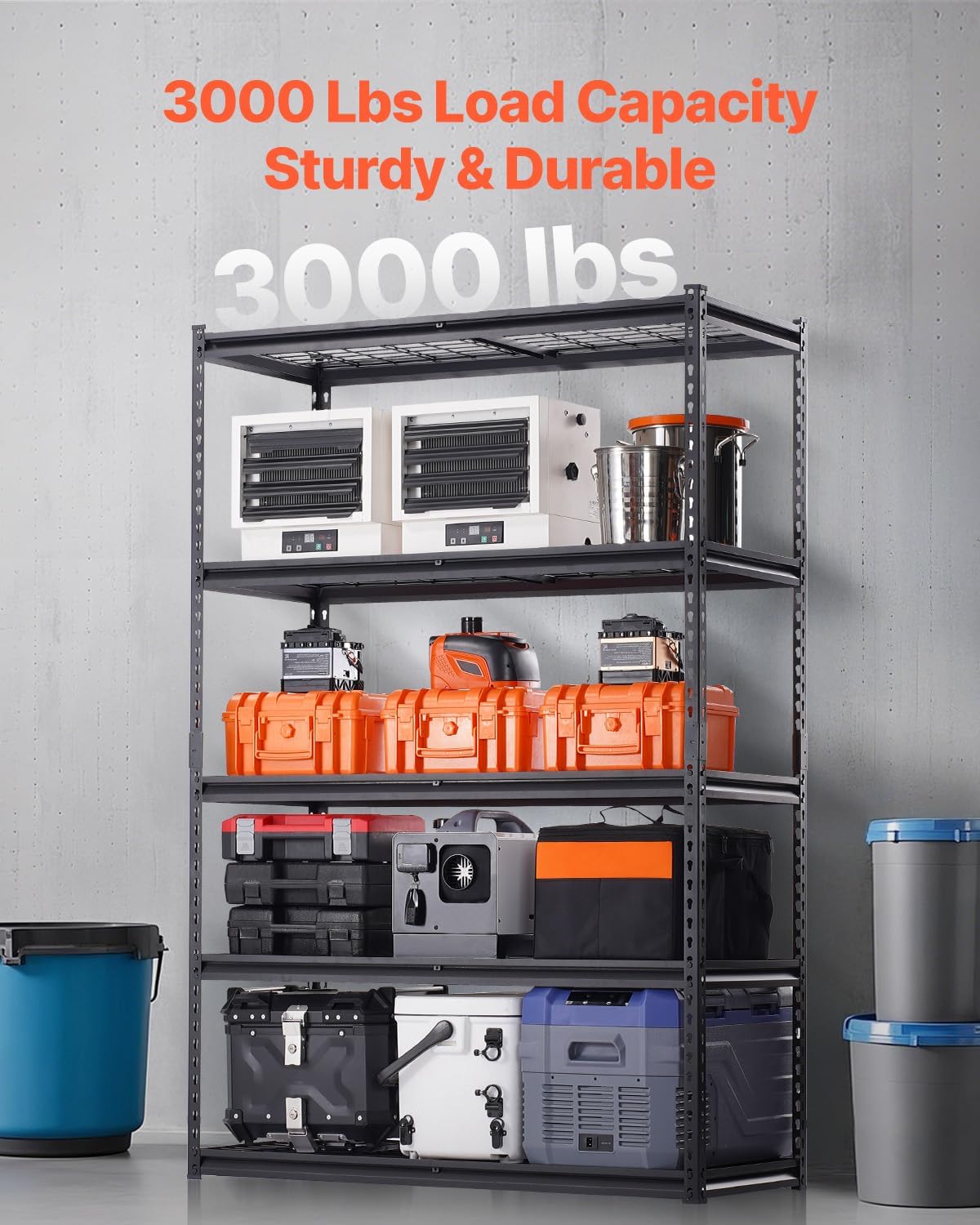 VEVOR Storage Shelves, 3000 lbs, 5 Tier Heavy Duty Garage Shelving, 20" D x 48" W x 72" H Adjustable Metal Shelves for Industrial Shelving Unit Utility Shelf, for Kitchen, Warehouse, Basement, Black