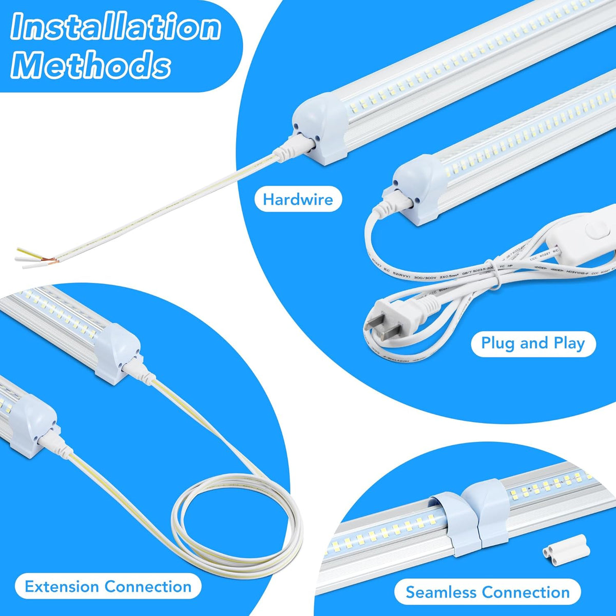 4 Pack 2FT T8 LED Shop Lights, 30W Integrated Tube Light, 4800LM 6000-6500K Daylight, Linkable Lighting, Plug & Play Energy-Saving Commercial Bay Lighting for Garage Warehouse Basement (V4)
