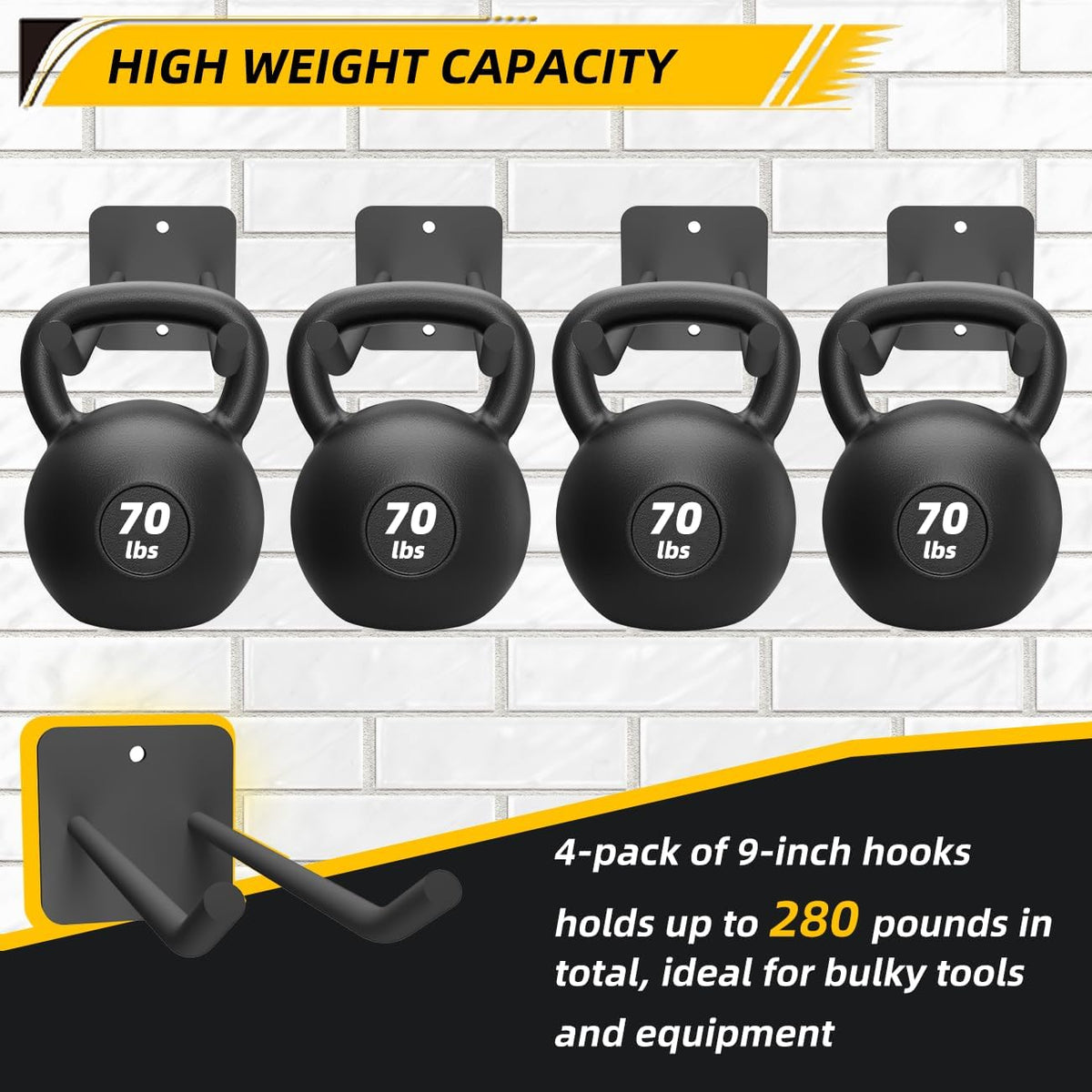 Garage Storage Hooks Heavy Duty Steel Tool Organizer Wall Mount Hangers Hooks Racks for Ropes Hoses and Garden Yard Tools Organization Holder Bulk Items Hanging Tool 9 Inch (2 PACK)