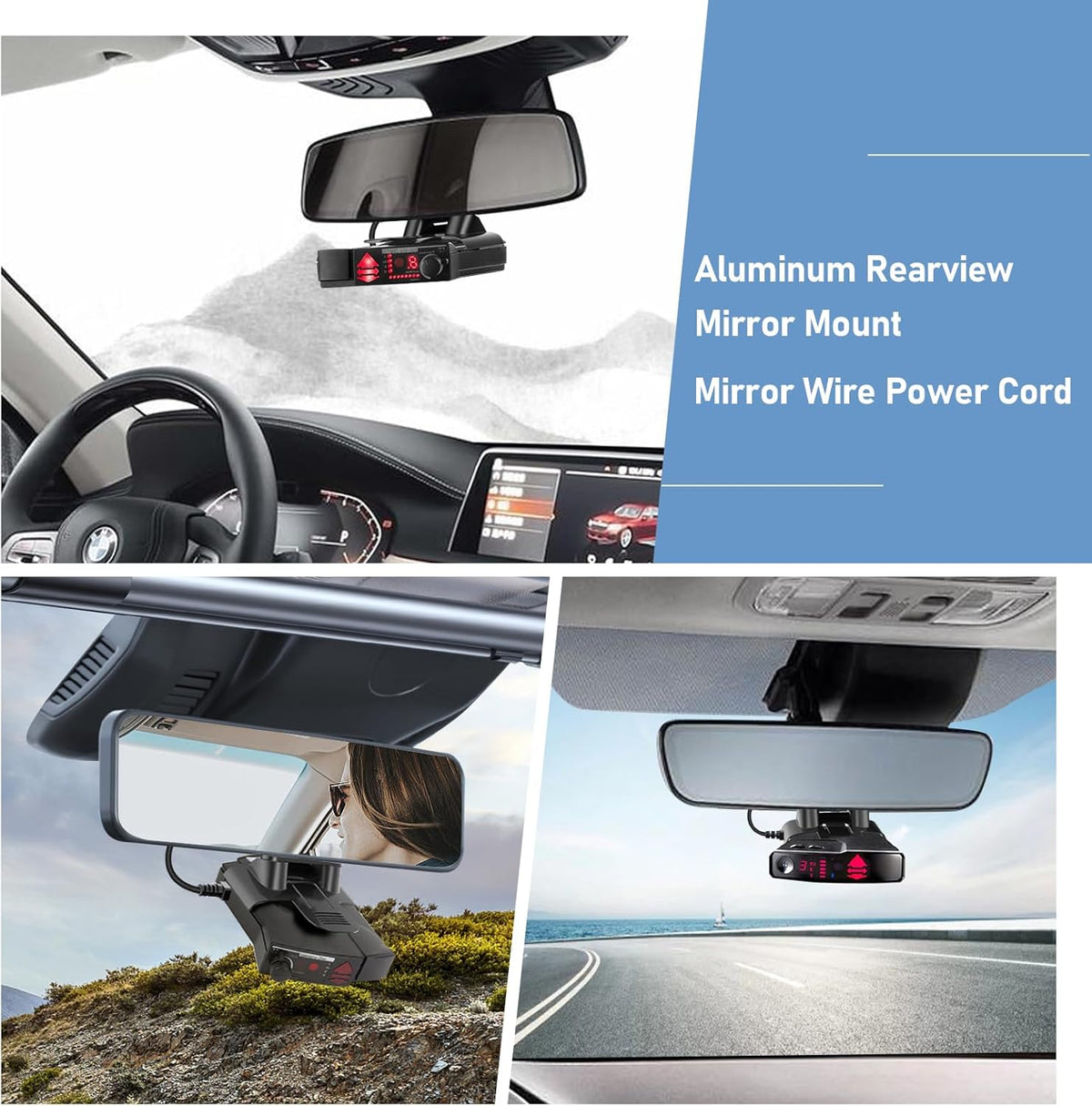 Radar Detector Mount,Rearview Mirror Rod Radar Mounting Bracket+Rearview Mirror Hard Wire Power Cord kit16,with Inline Fuse (for Valentine V1 Radar Detector)