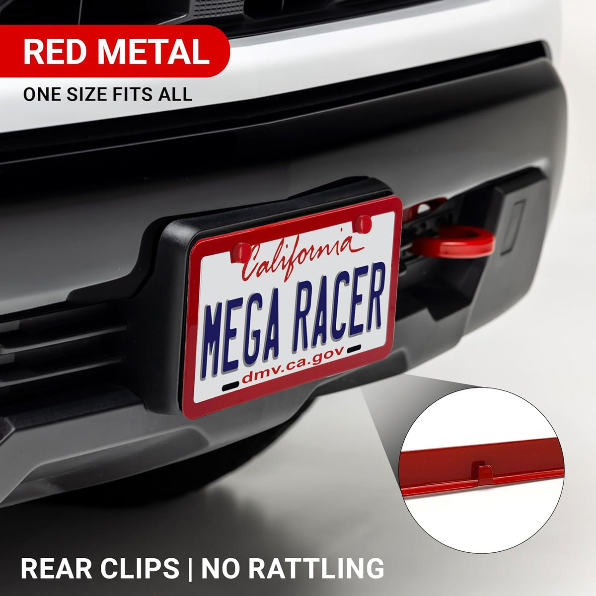 Premium Slim Red License Plate Frame – 1 Pack, Rust-Free Stainless Steel, Street Legal & Rattle-Free, Universal Fit with Screw Covers, Sleek Thin Metal Front or Rear Car Tag Holder for Men & Women