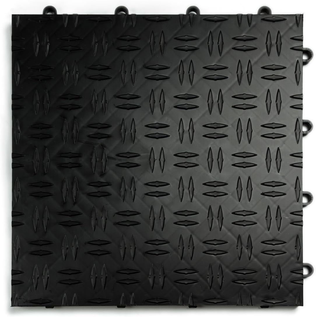 Big Floors GarageTrac Diamond, Interlocking Non-Slip Garage Flooring Tile, Durable, Modular, Heavy-Duty Copolymer, Easy Install (Black, 12 Pack of 12 x 12" Tiles)