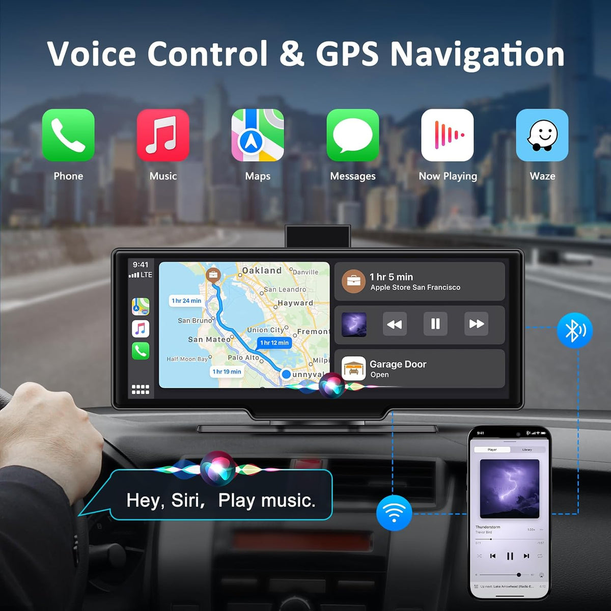 Apple carplay & Android Auto,Wireless Double din 10.26 inch Dash Cam with Front Camera and Backup Camera.GPS Navigation,Mirror Link/Voice Control/Bluetooth for Car RV Pickup Bus Trailer.etc