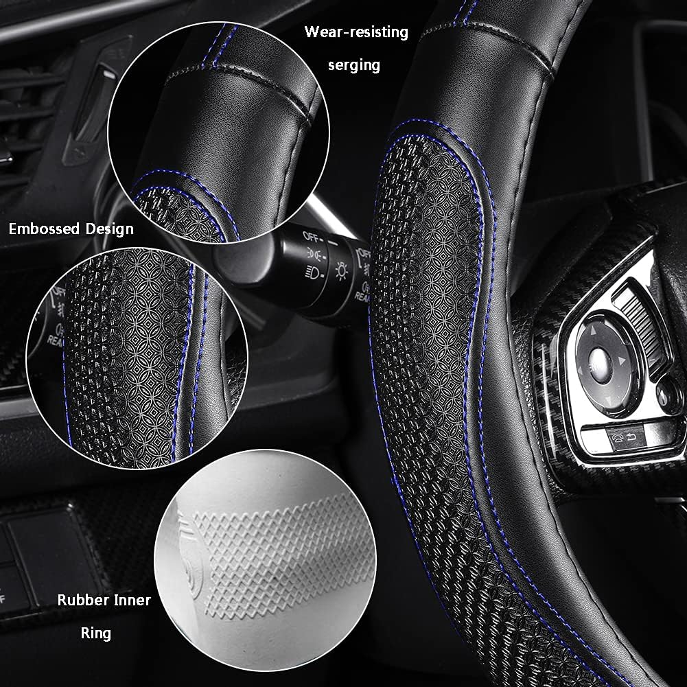 Leather Car Steering Wheel Cover 15 inch Universal Fit Microfiber Steering Wheel Cover Anti-Slip, Soft, Breathable, Full Surround Car Wheel Cover