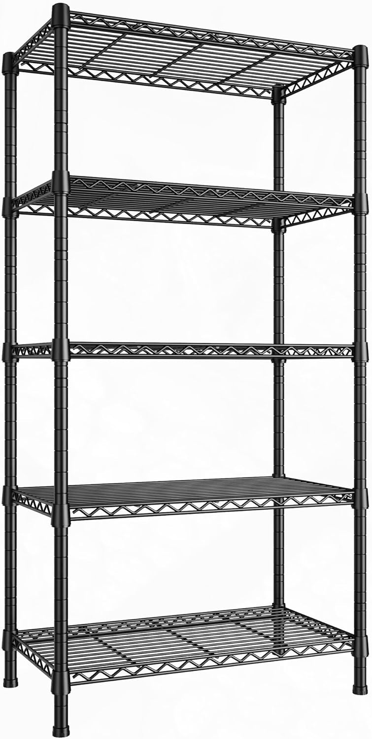 REIBII Wire Shelving Rack 5-Tier Metal Shelves for Storage Adjustable Garage Shelving Heavy Duty Storage Shelves for Storage Rack, 24" W X 14" D X 59" H