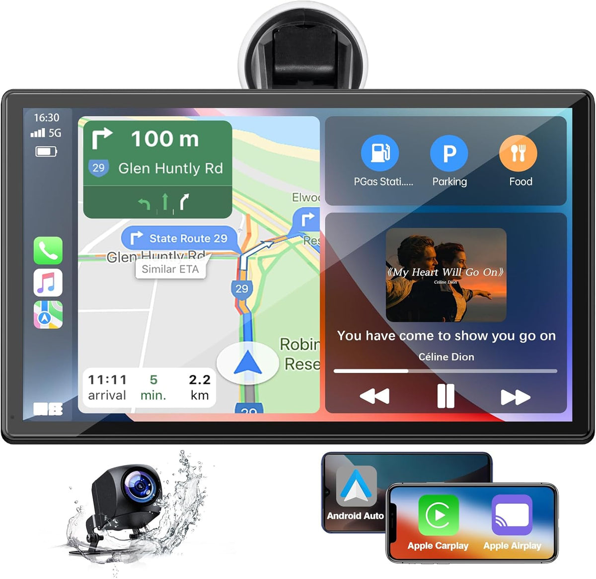 9-Inch Wireless Car Stereo with Carplay, Backup Camera, GPS Navigation, Android Auto - by LAMTTO