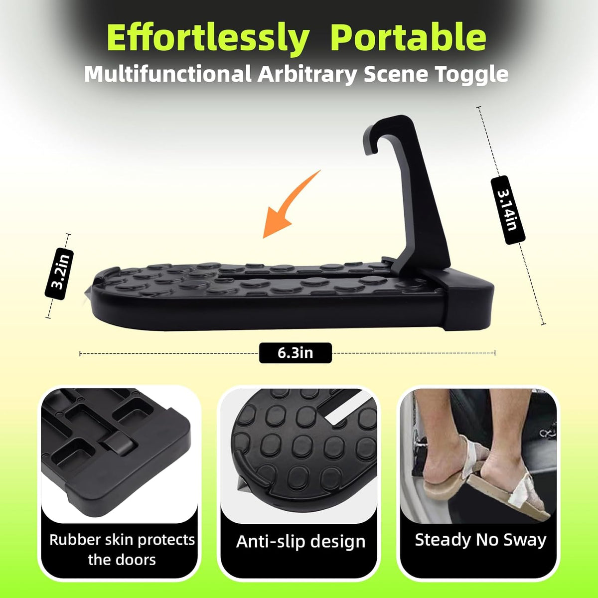 Car Door Step, Multi-Foldable Aluminum Alloy Roof Rack Car Step, Easy Access Door Step for Car Roof, Suitable for Most Cars, SUVs, and Trucks (Black)