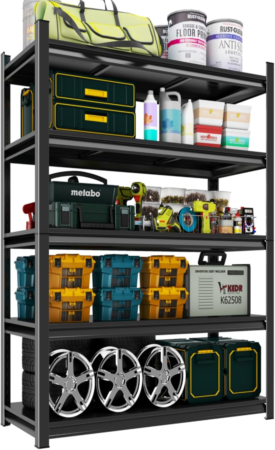 Metal Garage Shelving Unit, Heavy Duty 5-Tier Adjustable Storage Rack, Steel Shelving,2000 lbs Capacity, Industrial Shelves for Heavy Tools and Equipment (5-Tier 78" H x 36" W x 16" D)