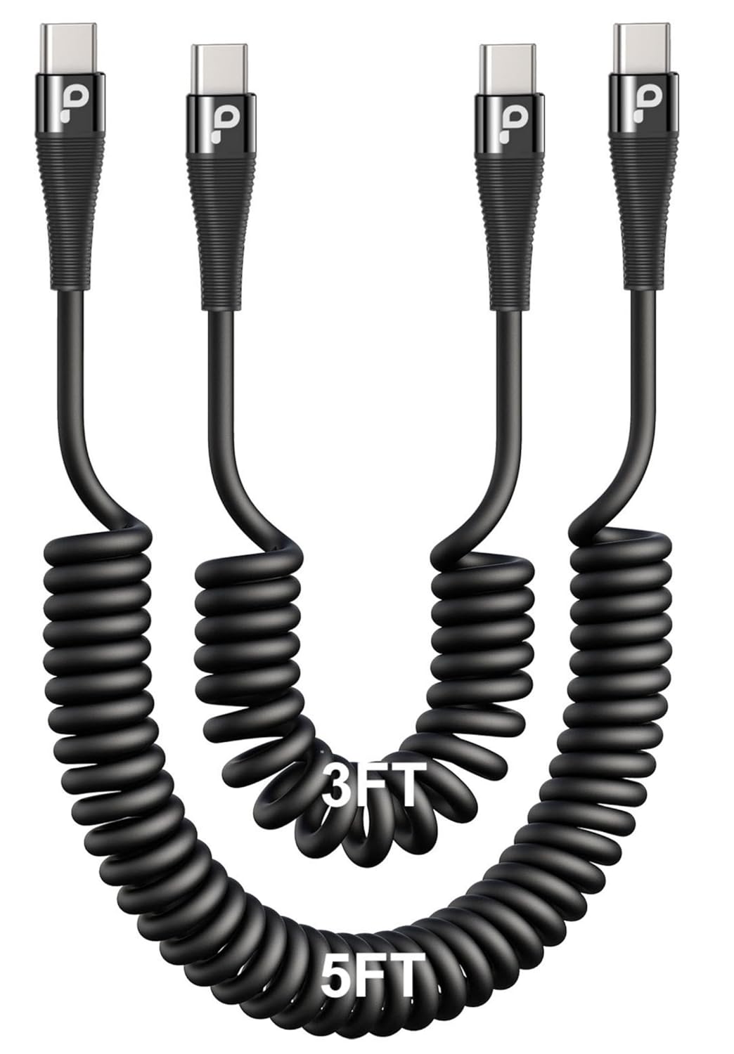 USB C to C Cable for Car 3FT&5FT, 100W Coiled USB C Fast Charging Cable for iPhone 16 Short USB Type C Cable for iPhone 15/Pro/Plus/Pro Max/Samsung Galaxy S23, Compatible All Type C Devices-Black