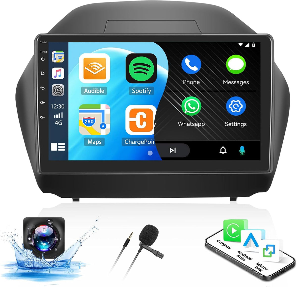 2+64G Android Car Stereo for Hyundai Tucson IX35 2010-2015 with Apple Carplay Android Auto Mirror Link 10.1 inch Touch Screen FM RDS HiFi Bluetooth WiFi GPS+Camera&MIC