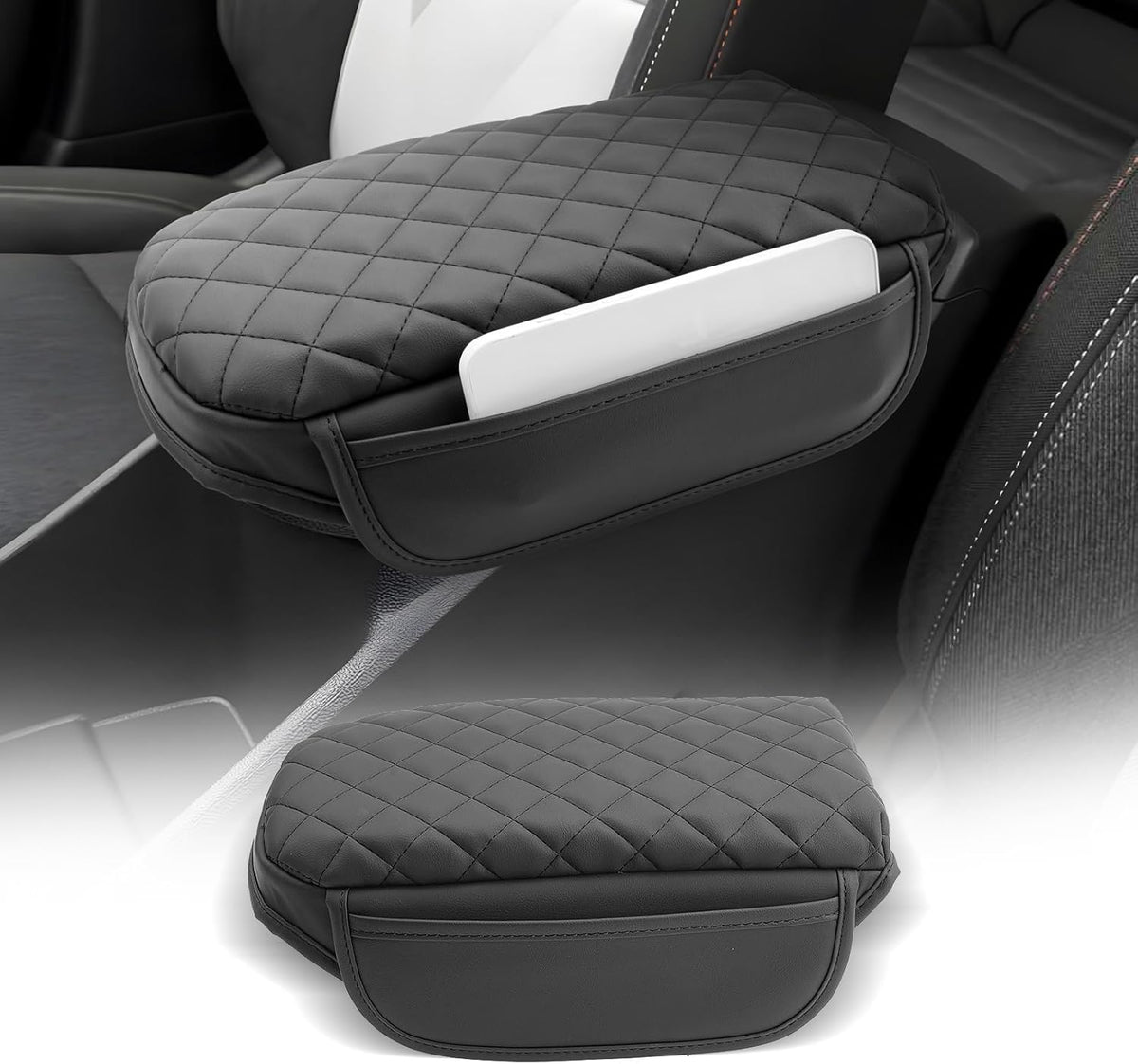 CDEFG for Chevrolet Trax 2024-2025 Center Console Cover Armrest Box Cover for Chevy Trax (LS, 1RS, LT, 2RS, ACTIV) Accessories Arm Rest Protector Leather Checkered Padded Side Pocket