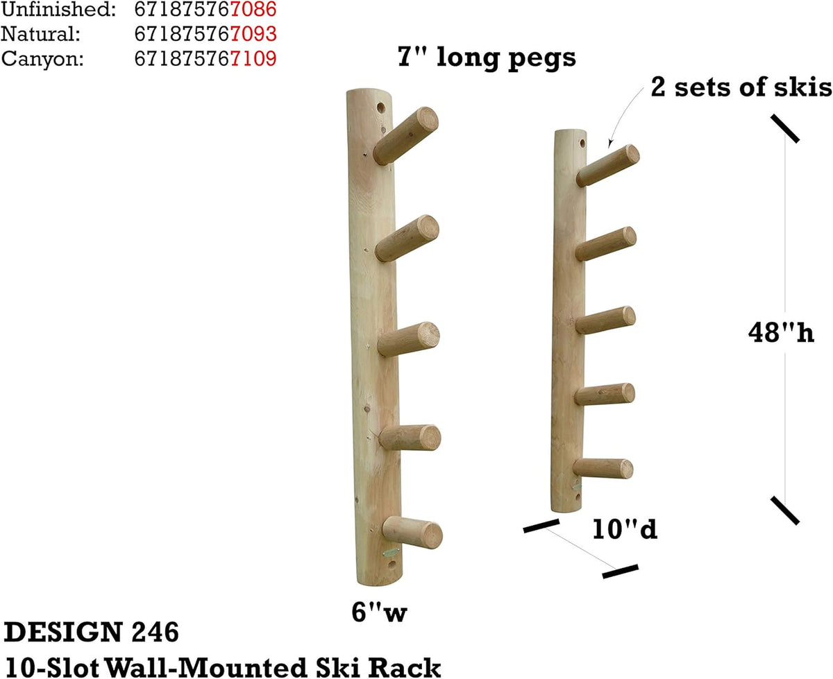 10-Place Wall-Mounted Ski Log Racks - Skis Wall Mount Garage Racks, Indoor & Outdoor Vertical Ski Holders for Walls, Hangers for Skis Indoor Storage Rack, Garage Hanging Rack - Canyon Brown
