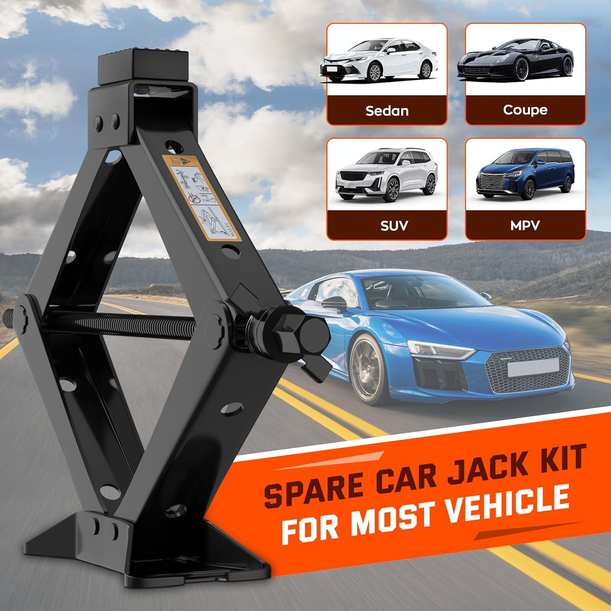 Universal Car Jack Kit Scissor Jack for Car 3 Ton 6614 LBS Spare Tire Changing Kit,Portable Tire Jack Repair Kit with Lug Wrench,Car Lifting Jack for Auto/SUV/MPV