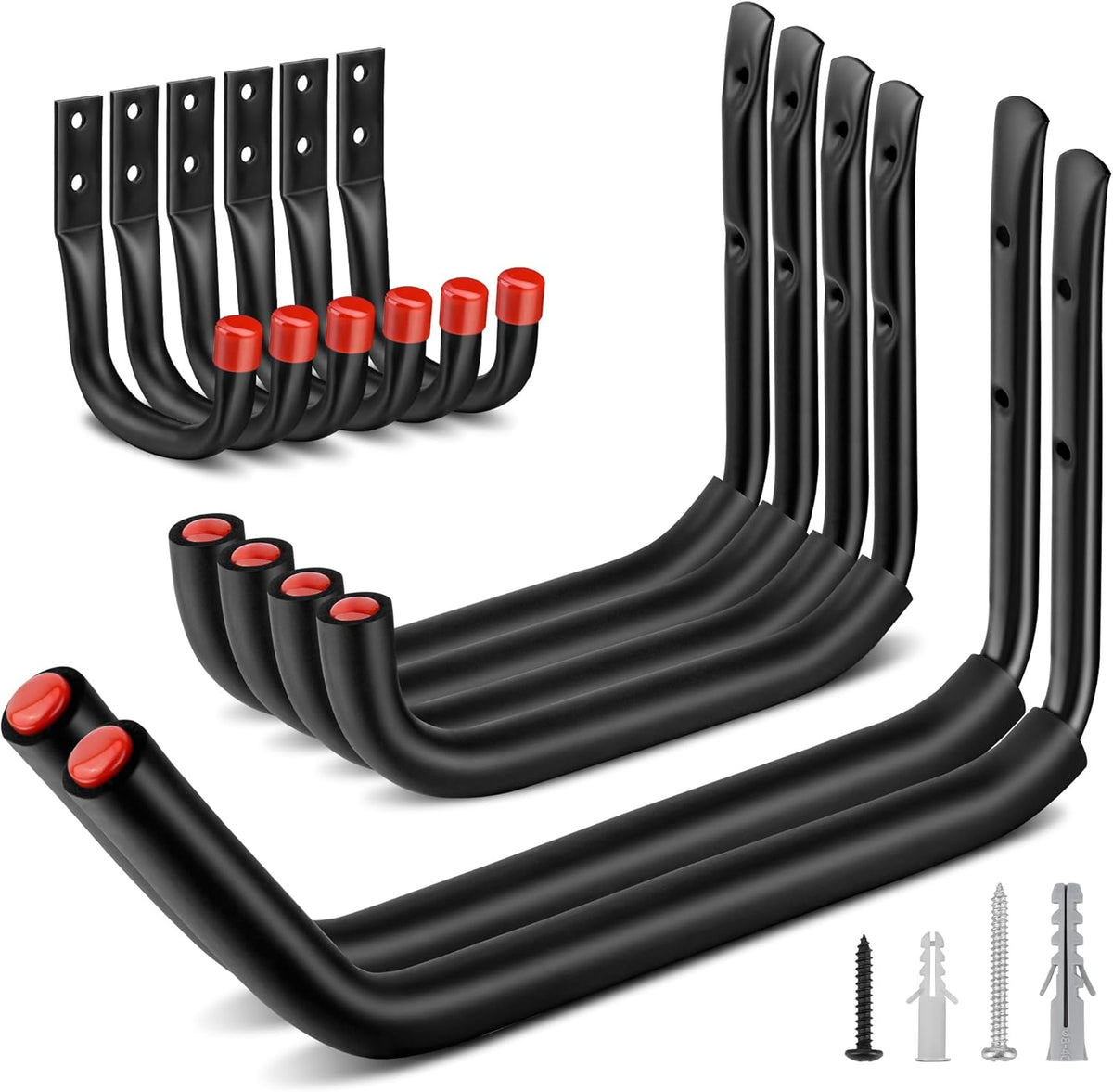 Nacial 12 Pack Garage Hooks Heavy Duty, 15" & 9.8" & 3.5" Kayak Storage Hook with EVA Pads, 100LBS Capacity Garage Hooks for Hanging Bikes, Kayak Folding Chairs and Hanging Ladders