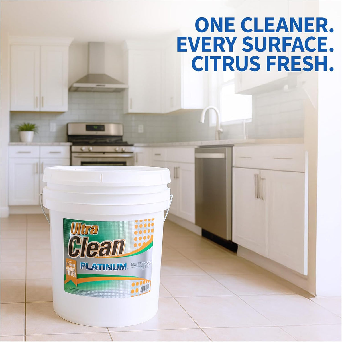Ultra Clean Platinum Multipurpose Cleaner, Non-Abrasive and Bleach-Free, for Kitchen Counters, Bathroom Floors and Garage Spaces, Citrus, 5 Gallons