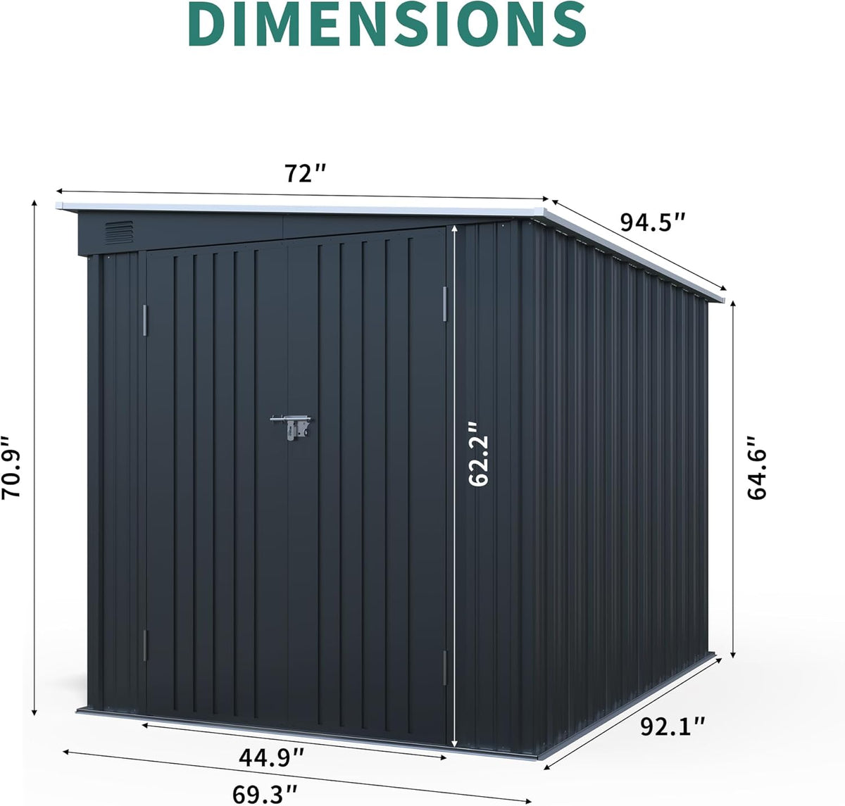 LANTRO JS 6x8FT Metal Outdoor Storage Shed, Garden Tool Shed Without Floor, Lean to Shed with Free PC Light Board and Lockable Doors for Garden Bike Lawnmower