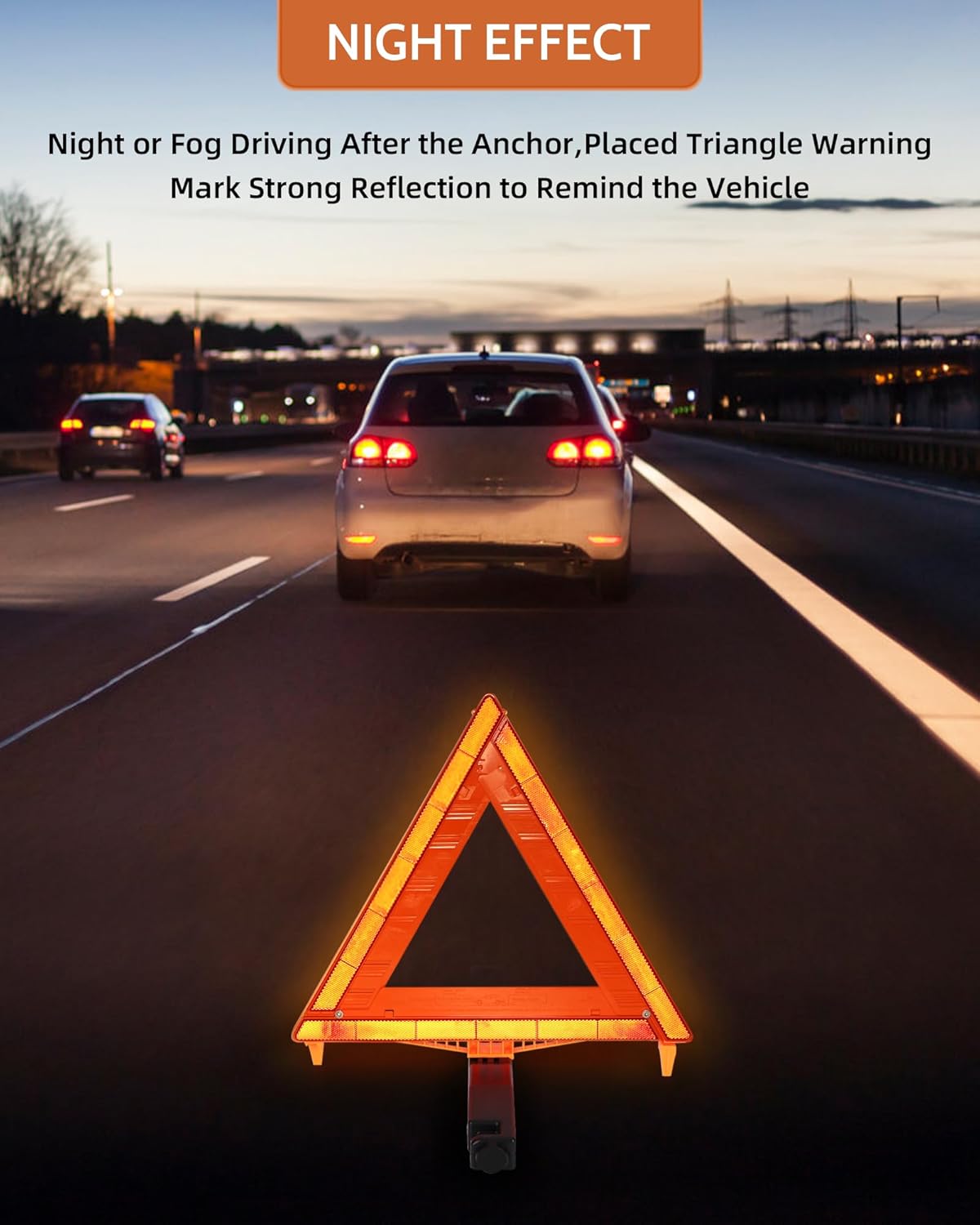 Noone Safety Triangles DOT Approved, 3 Pack Foldable Warning Reflective Triangles, US FMVSS 571 125 with Carrying Case, Heavy Base Emergency Roadside Triangles