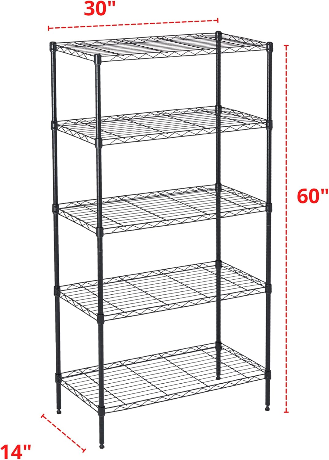 5 Tier Wire Shelving Unit Storage Rack, Metal Heavy Duty Utility Organizers, Organization Units for Products Plant Pantry, Garage, Laundry Racks Durable Shelf Stand,14"W x 30"L x 60"H, Black