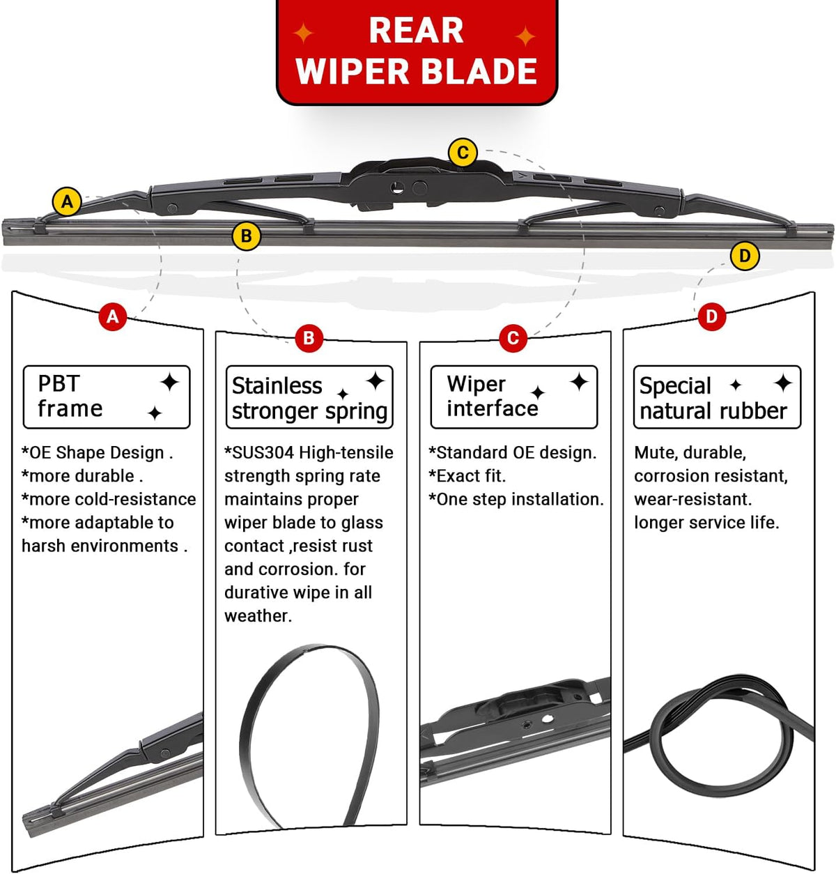 Windshield Wiper Blades Replacement for 2018 2019 2020 2021 GMC Terrain Original Factory Quality Front Rear Wipers Blade Set for My Car - 24" 18" 12" (Pack of 3)