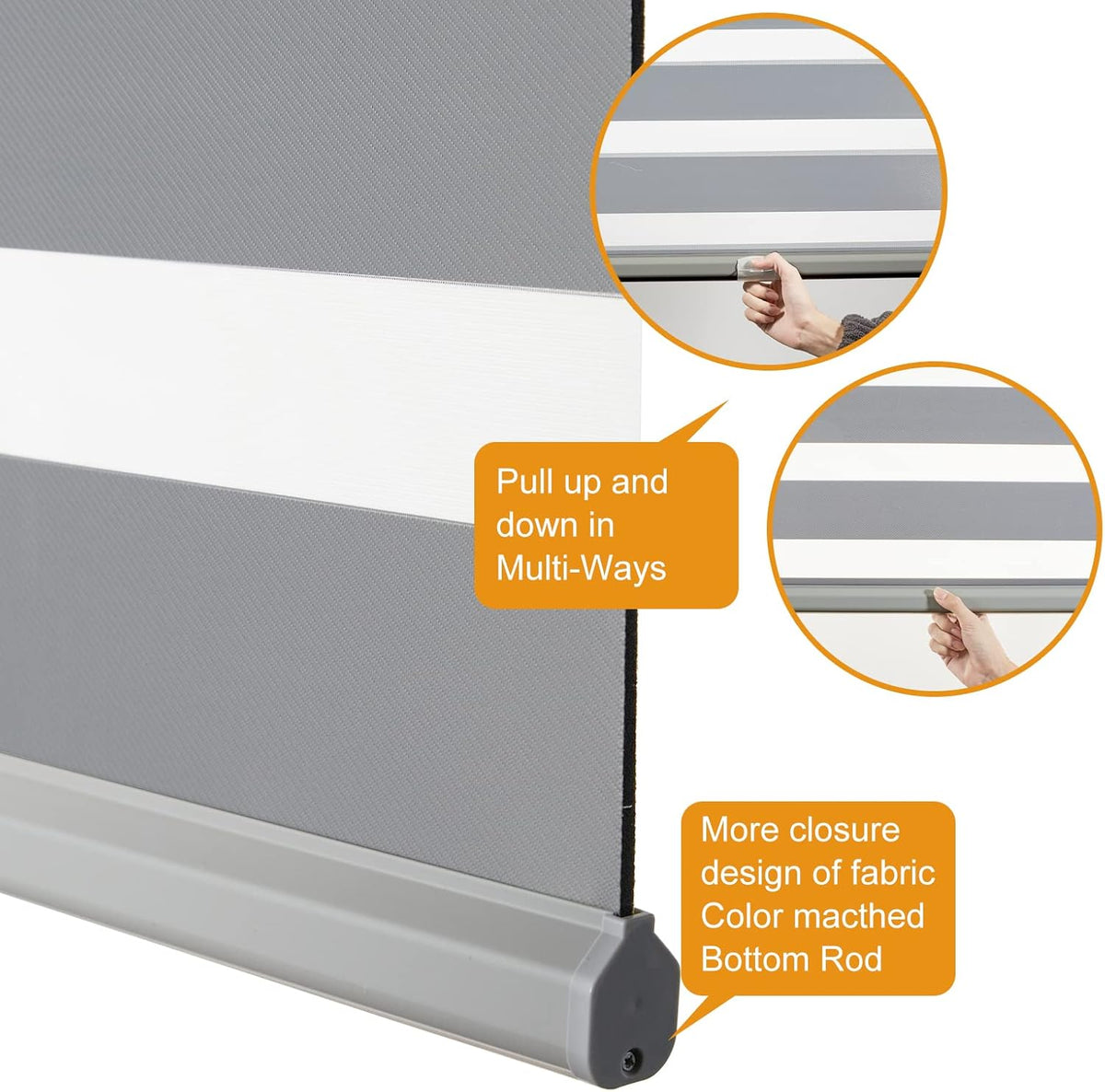 Persilux Cordless Zebra Blinds for Windows Free-Stop Roller Window Shades (22" W X 64" H, Grey) Dual Layer Light Control for Day and Night, Light Filtering Sheer Shades for Home, Easy to Install