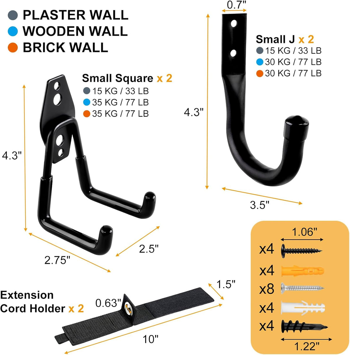 REMIAWY Garage Hooks Heavy Duty, Steel Utility Garage Storage Hook 6 Pack, Wall Mount Double Tool Hangers with Anti-Slip Coating for Hanging and Organizing Ladder Bike, Garden Tools, Bulk Items