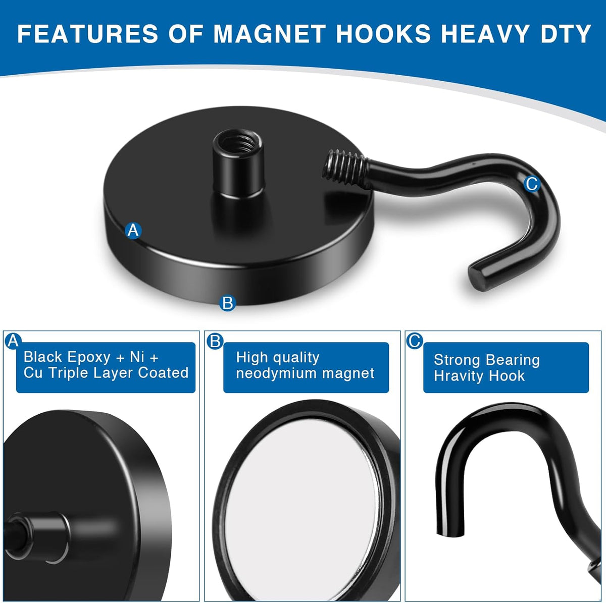 LOVIMAG Magnetic Hooks Heavy Duty, 150LBS Magnet Hooks for Cruise Cabin, Cruise Door Magnets with Epoxy Coating for Hanging, Strong Neodymium Magnets for Ceiling, Home Improvement Must Haves-6 Pcs
