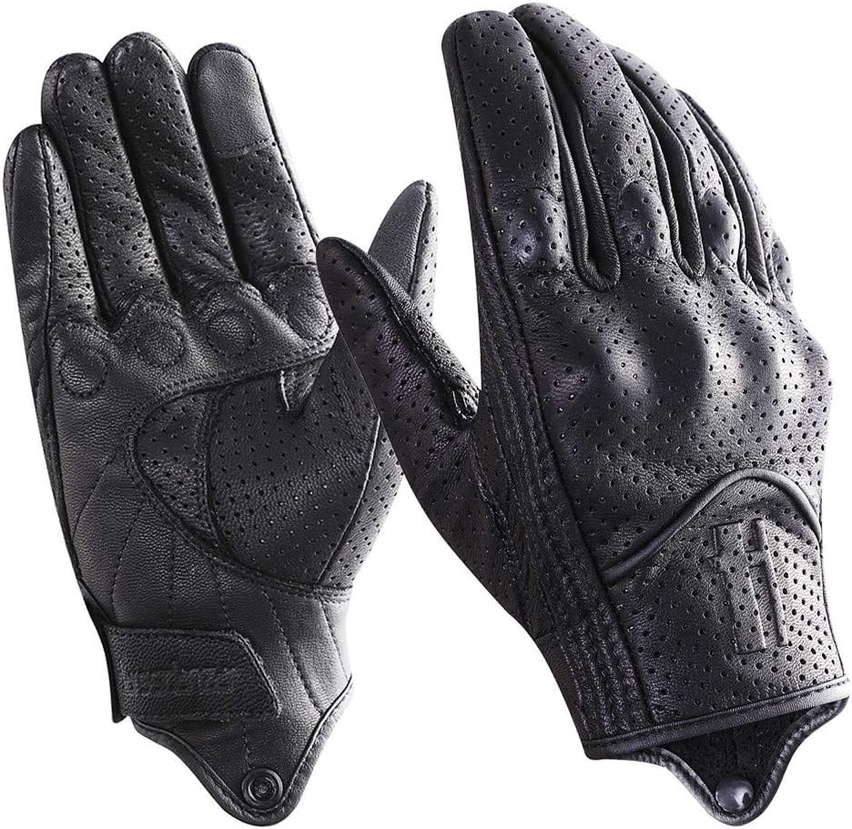 Harssidanzar Leather Motorcycle Gloves for Men Touchscreen GM028