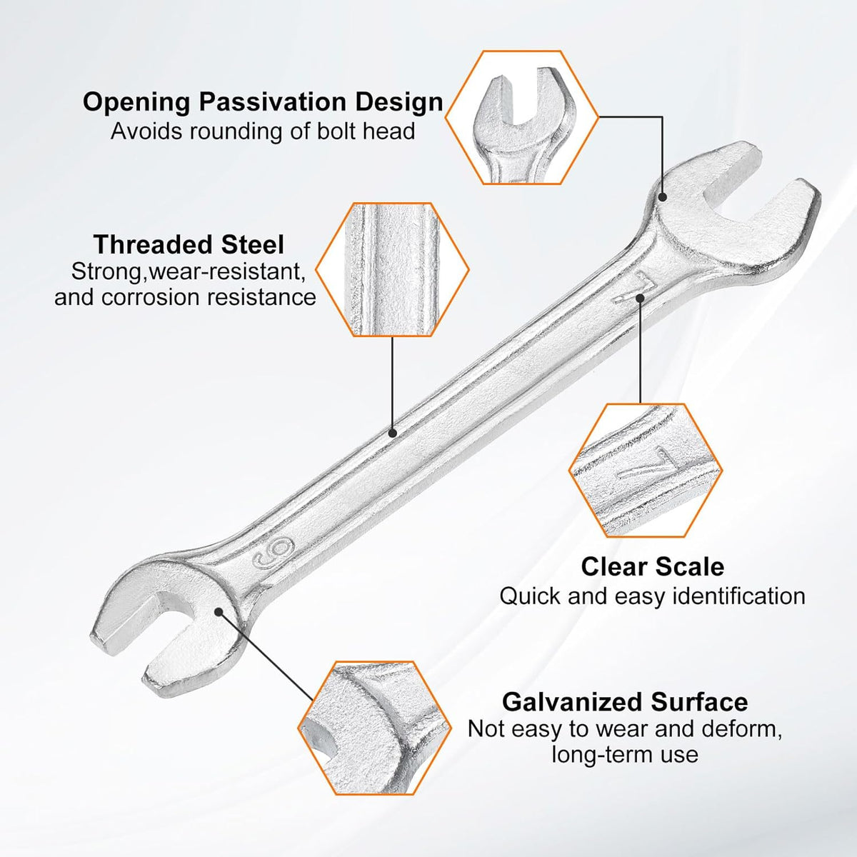 HARFINGTON Double Open End Wrench 6mm x 7mm Metric 15 Degree Offset Angle Small Flat Head Wrench Galvanizing Open Ended Spanner for Automotive Repair Furniture Assembly