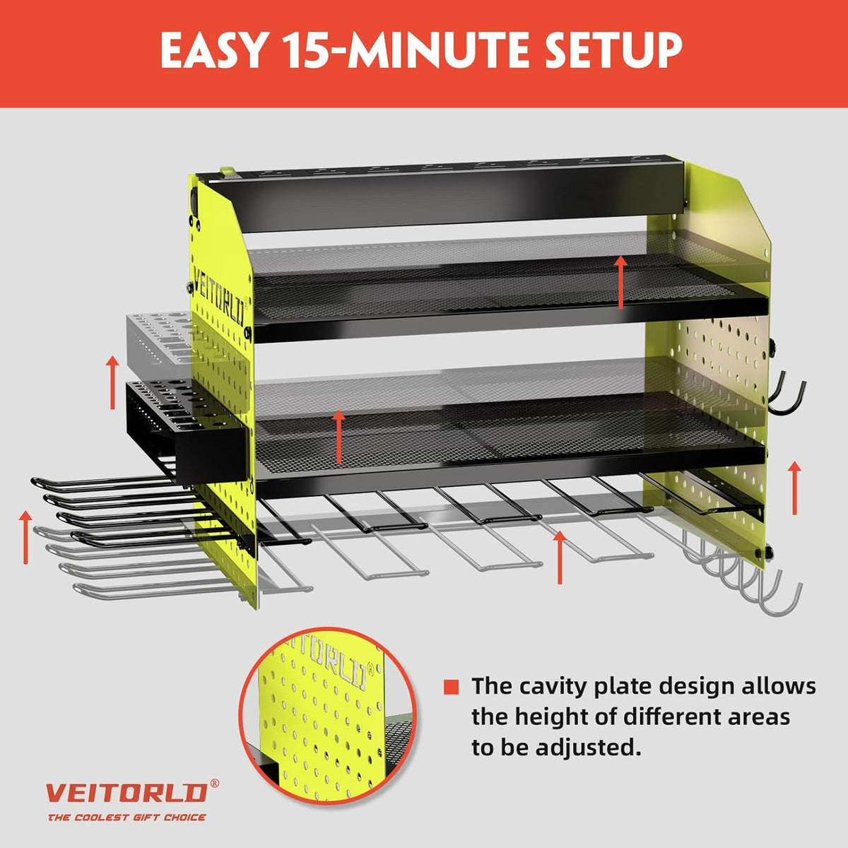 Veitorld Power Tool Organizer with Charging Station, Heavy Duty Modular Wall Mount Rack for Garage - 4 Drill Holders, Tool Storage Organizer, Christmas Birthday Gifts for Men Him Dad Husband