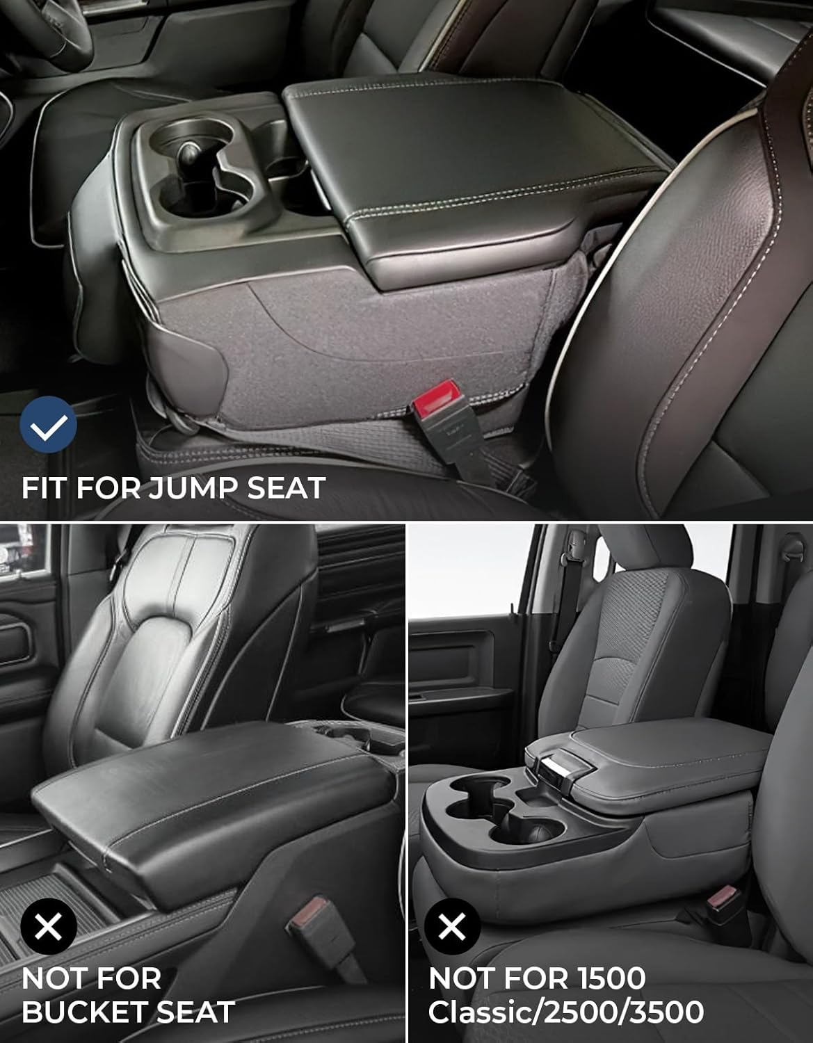 ISSYAUTO Center Console Cover Compatible with 2019-2024 Ram 1500 New Model Jump Seat Console, Armrest lid Cover Leather Arm Rest Covering for Car, Durable Middle Console Cover Armrest Box
