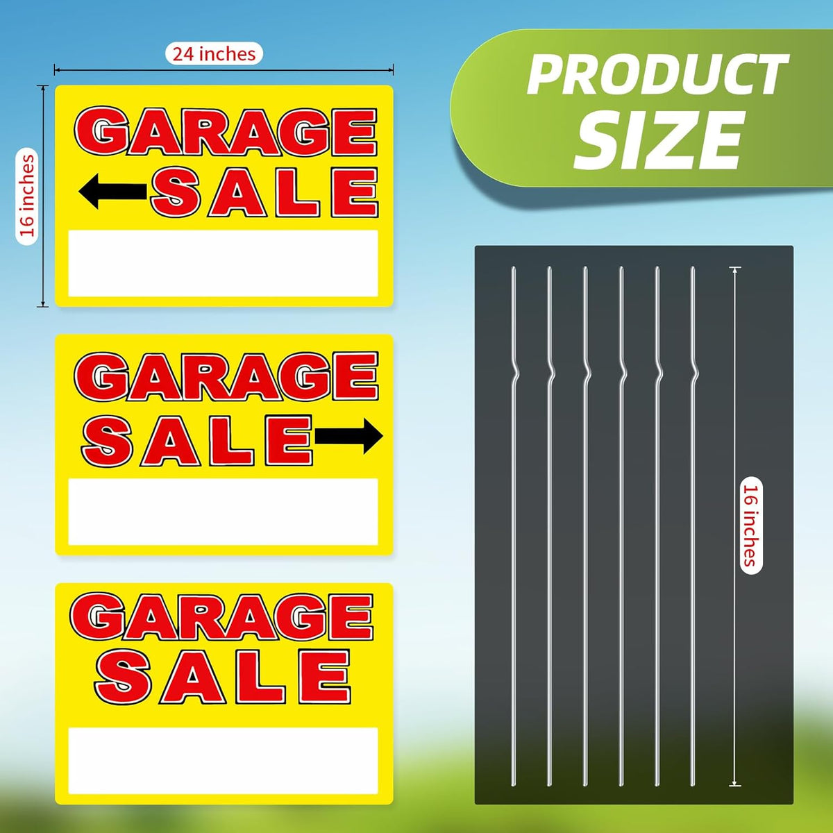 Garage Sale Sign, Large Size 24" x 16" Garage Sale Signs with Stakes, 3PCS Double-Sided Large for Sale Sign with Directional Arrow, Corrugated Plastic Weatherproof Suitable for Yard Sale