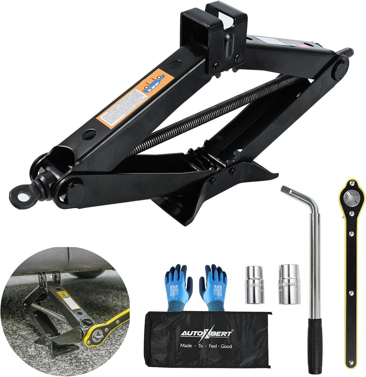 Scissor Jack Car Jack Kit 3 Tons (6,613 lbs) Universal Tire Jack Changing Kit - Extra Wide Base - Portable Car Emergency Kit with Lug Wrench for Sedan Truck SUV MPV (3T)