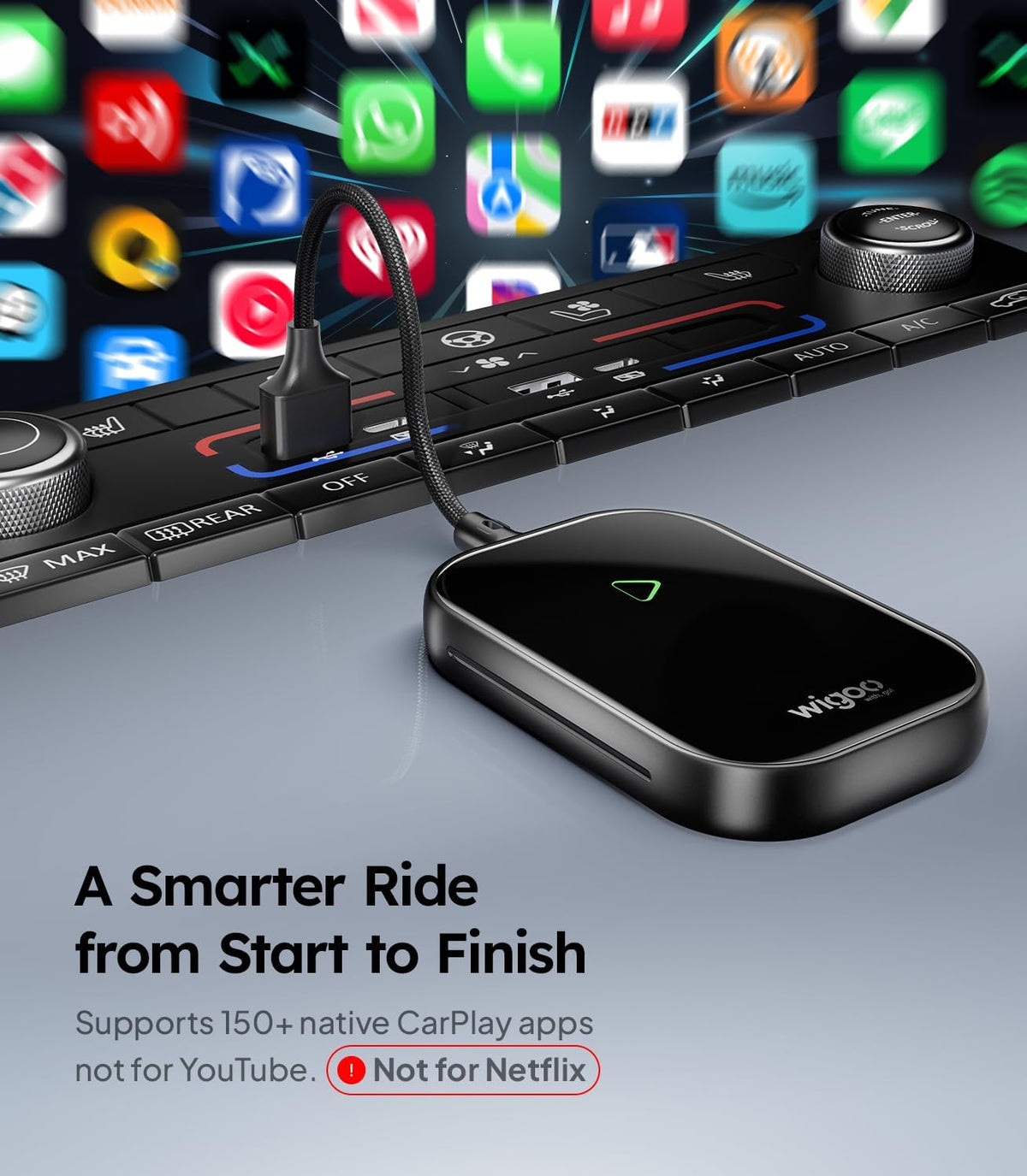 Wigoo 2025 Upgrade Wireless CarPlay Adapter for iPhone [Long-Drive Stability, 10s Connect, Easy Use] Converts Wired to Wireless, Low Delay CarPlay Dongle, Fit for Cars with Wired CarPlay, Black