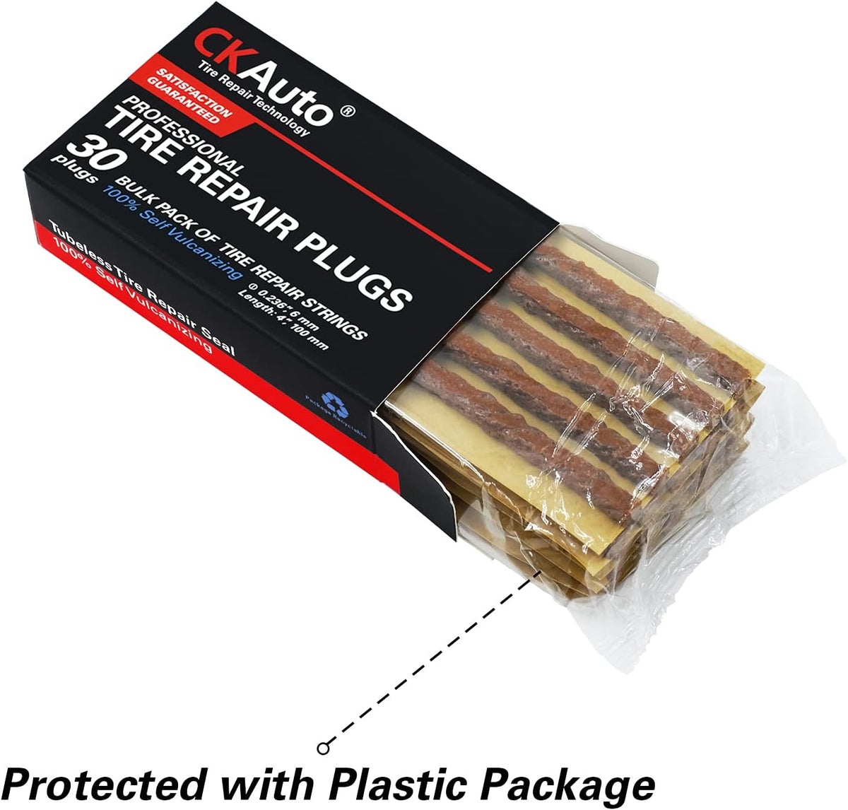 CKAuto 30pcs 4" Brown Tire Repair Strings, Automotive Tool Tire Repair Plugs for Tubeless Off-Road Tires Car, Bike, ATV, UTV, Wheelbarrow, Mower