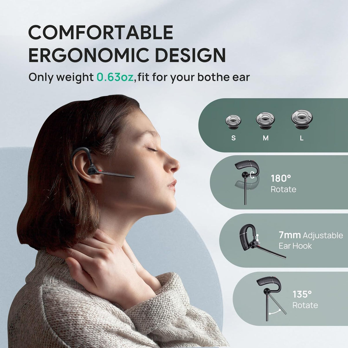 Yealink Bluetooth Headset BH71,Wireless Bluetooth Earpiece with 4 Noise Canceling Microphones,Teams&Zoom Certified,Mute Function,Connect to Cell Phone/Laptops,No Dongle