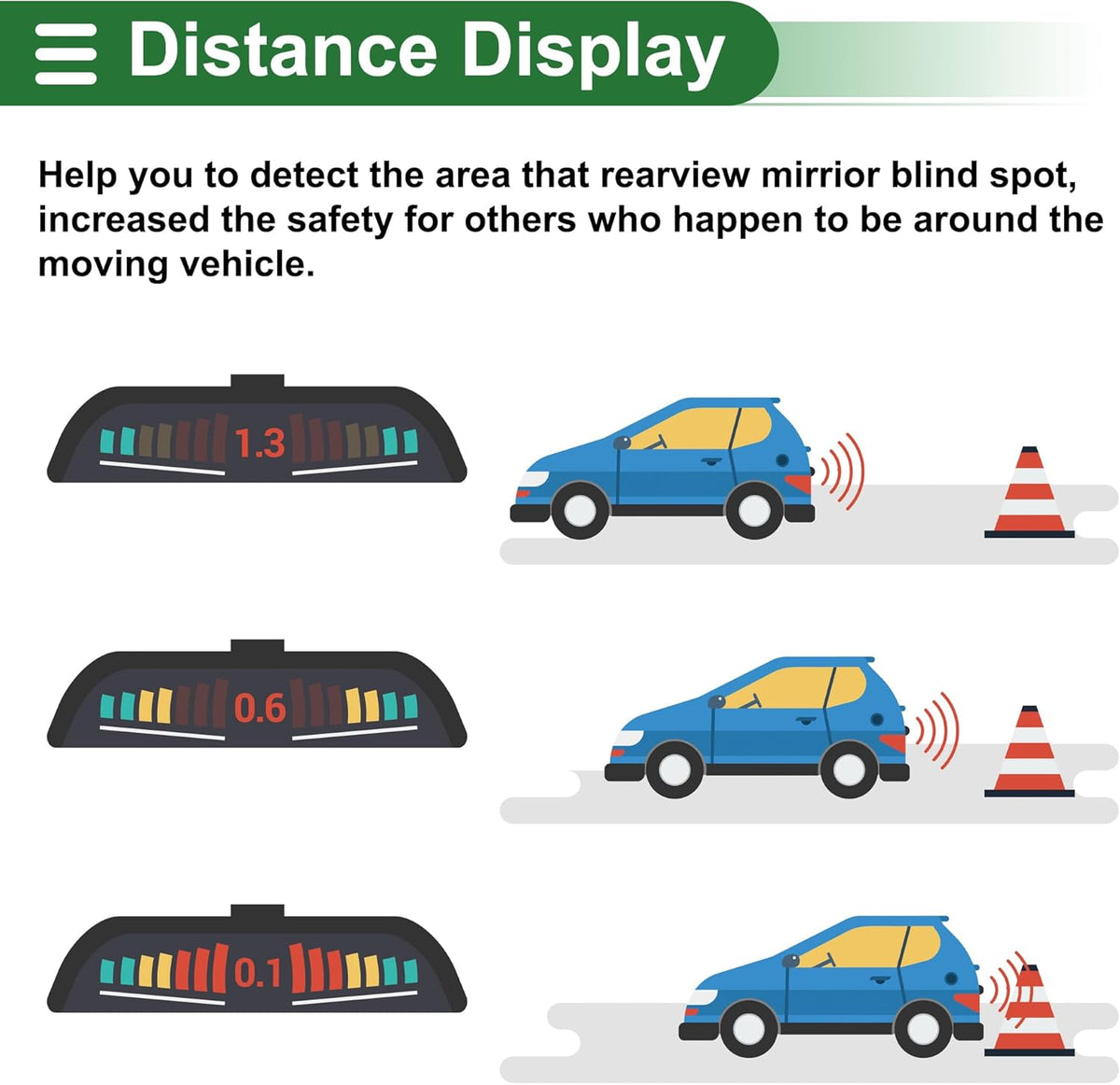 Motoforti Auto Vehicle Reverse Backup Radar System Reverse Parking Sensors Sound Warning Alarm Buzzer Reminder Distance Detection Dark Blue 8 Parking Sensors