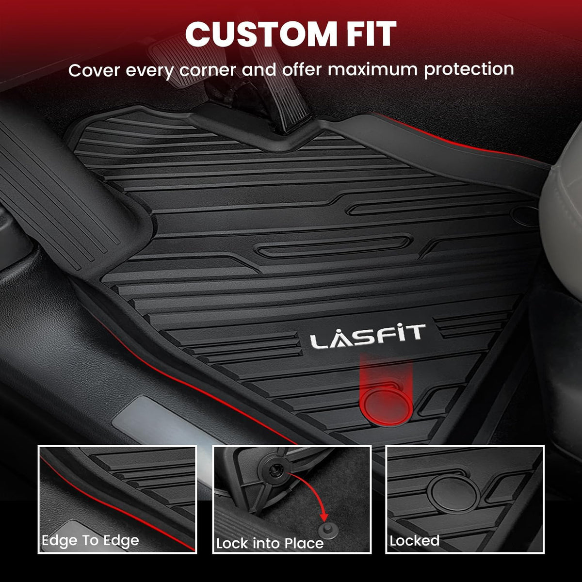LASFIT Floor Mats for Ford Explorer 2020-2025 6 Passenger TPE All Weather Protector Anti-Slip Floor Liners, 2025 2024 2023 2022 2021 2020 Explorer 6 Seats Accessories, 1st 2nd & 3rd Row, 4pcs Black